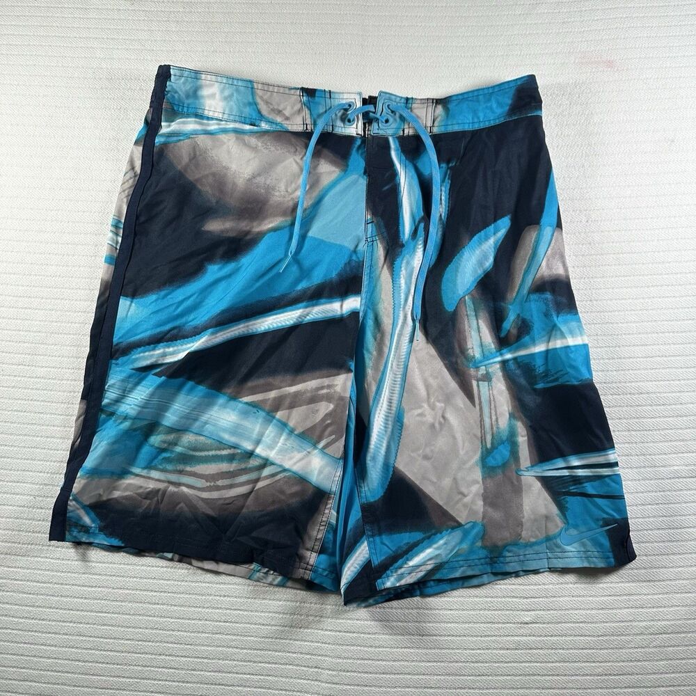 Nike Men’s XL Swim Trunks Blue Abstract Board Shorts Drawstring Surf Swim